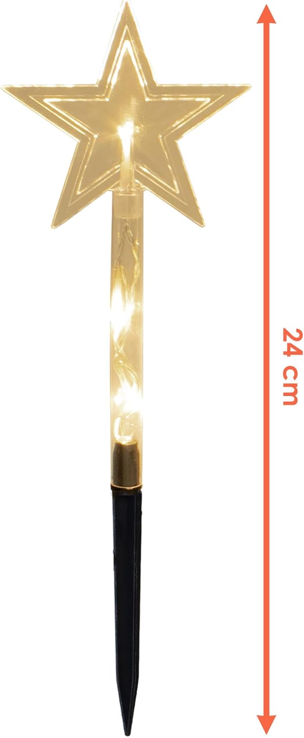 LED Garten Leuchtstäbe Stern 24 cm (transparent) - 5er Set mit Batterie und Timer - Gartenstecker Ba