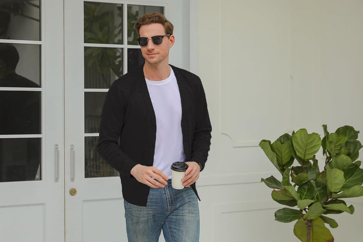 iClosam Herren Strickjacke Cardigan Mit V-Ausschnitt Aus Baumwolle Schwarz M, Schwarz M
