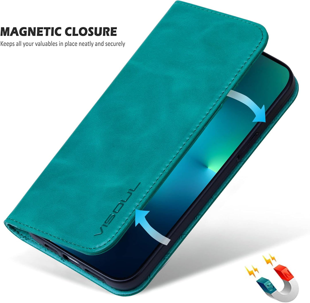 VISOUL Hülle für iPhone 13 Pro Max Handyhülle Schutzhülle TPU [Echtleder] [Kartenfach] [Magnet] [Sta