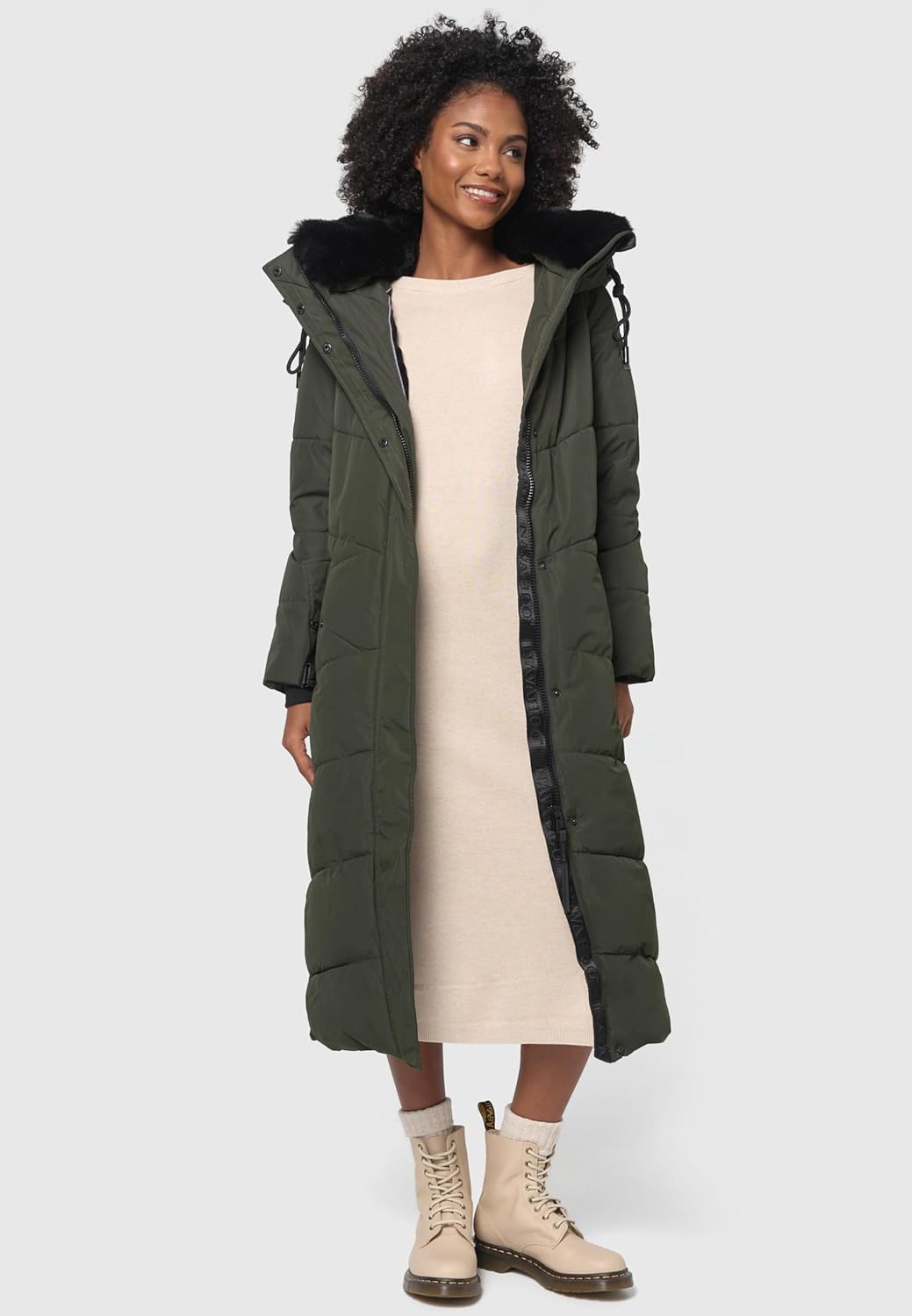 Navahoo Damen Wintermantel Warmer Steppmantel extralang mit Abnehmbarer Kapuze Hingucker XIV XS-5XL
