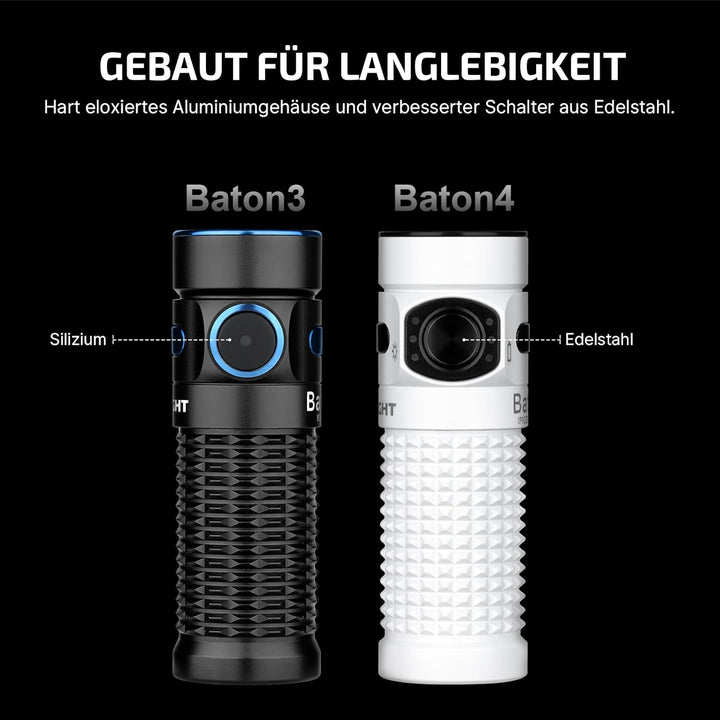 OLIGHT Baton 4 kit Mini LED Taschenlampe mit dimmbarem Ladecase, Wiederaufladbare Taschenlampe bis z