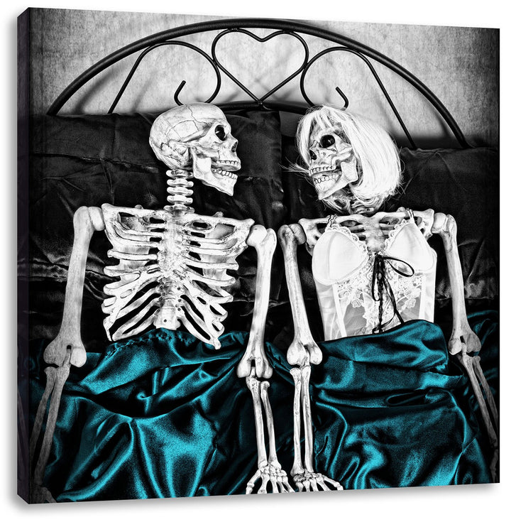 Pixxprint Horror Paar im Schlafzimmer als Leinwandbild | Grösse: 70x70 cm | Wandbild | Kunstdruck |