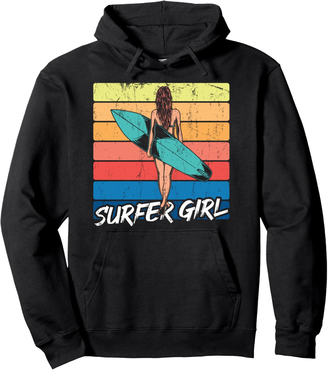 Surfer Mädchen Surfbrett Tropischer Sommer Surfing Pullover Hoodie