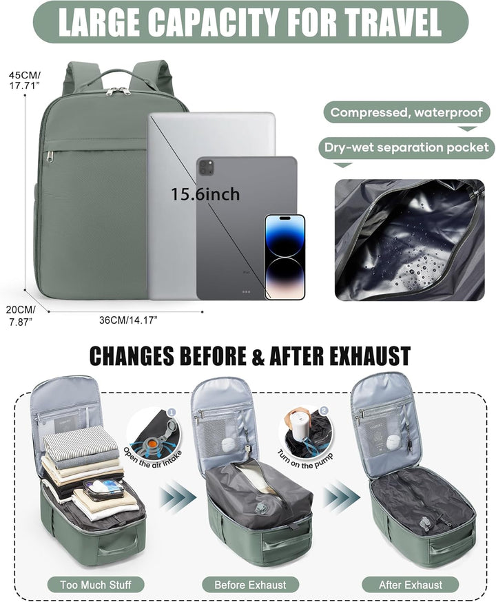 SZLX Grosser Reiserucksack Damen,Vakuum Rucksack mit Pumpe Ryanair Handgepäck Herren, Easyjet Handge