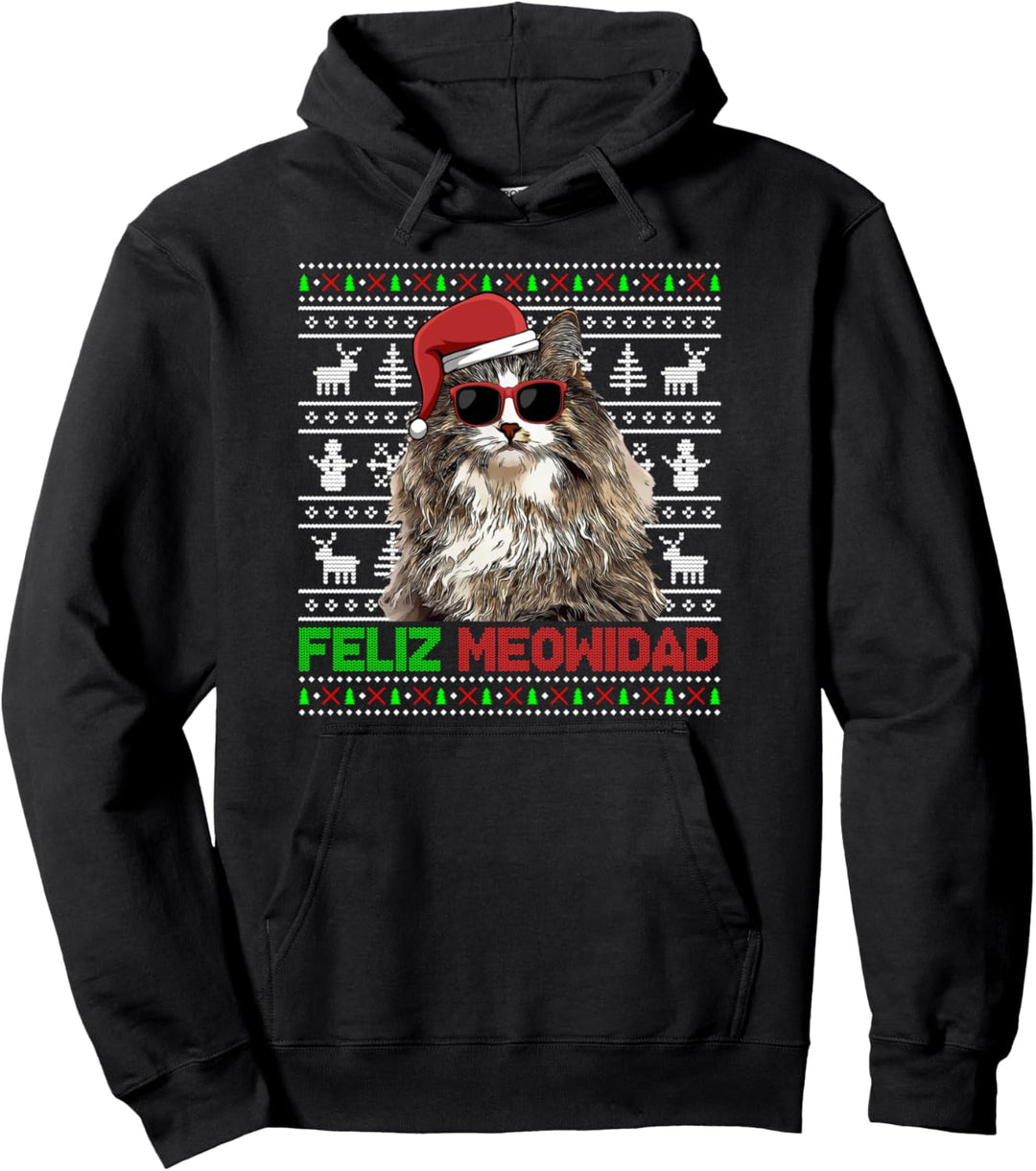 Norwegische Waldkatze Feliz Meowidad Lustige Weihnachten Pullover Hoodie