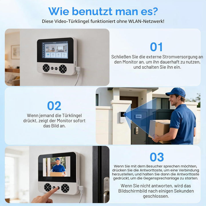 Drahtlose Video Türklingel mit Kamera Outdoor - IP65 Wasserdicht 1080P HD - 4,3 Zoll IPS Bildschirm