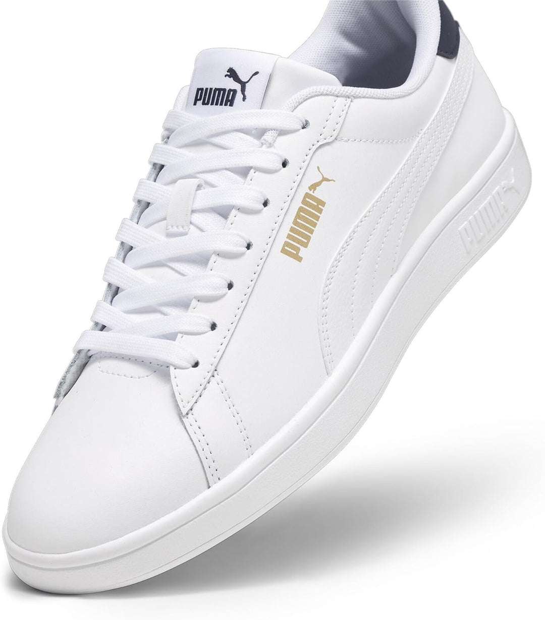 PUMA Unisex Smash 3.0 L Sneaker 39 EU Puma White Puma Navy Puma Gold, 39 EU Puma White Puma Navy Pum