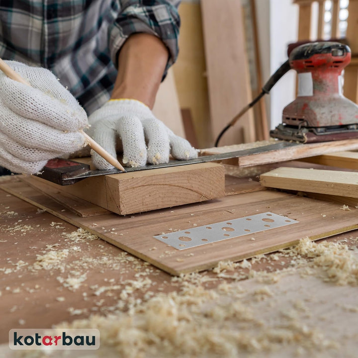 KOTARBAU® 9er Set Flachverbinder 150 mm x 35 mm Lochplatte Verzinkt Silber Holzverbinder Innen – Aus
