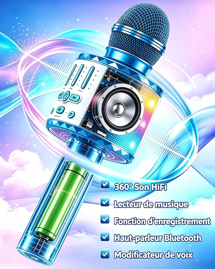 Karaoke Mikrofon, Drahtloses Bluetooth Mikrofon Kinder mit LED, Tragbares Karaoke Maschine zum Singe