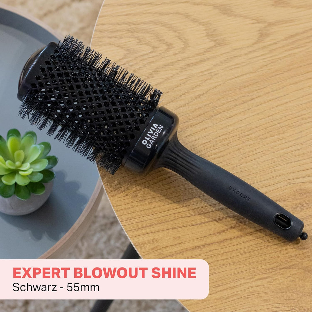 Olivia Garden Expert Blowout Shine – Schwarz - 55 - Runde, antistatische Keramikbürste für glänzende