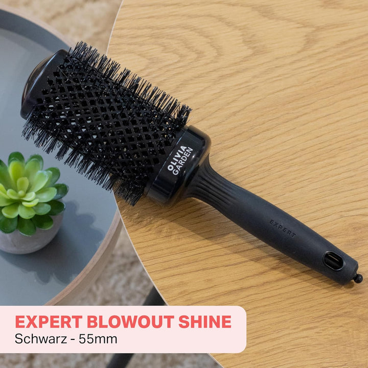 Olivia Garden Expert Blowout Shine – Schwarz - 55 - Runde, antistatische Keramikbürste für glänzende