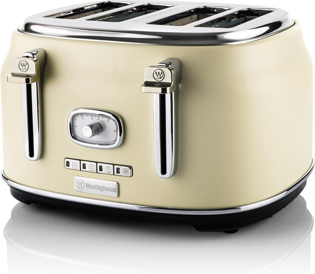 Westinghouse Retro Toaster 4 Scheiben, Abnehmbarer Brötchenaufsatz, 6 Bräunungsstufen, Brotzentrieru