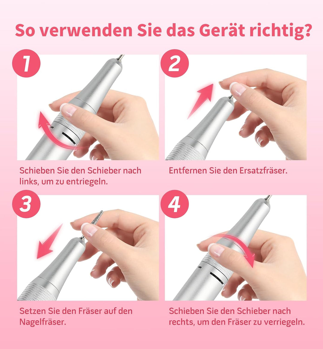 Ziweo Nagelfräser, Elektrische Nagelfeile 45000U/Min mit LED Display, Tragbare Nagelfräser für Gelnä