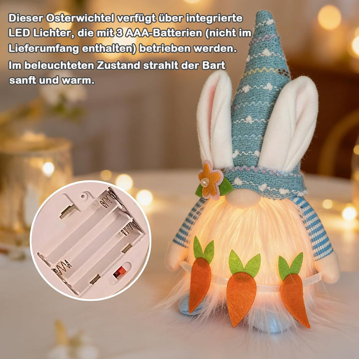 Osterdeko Wichtel, 2 Stück Ostern Deko Wichtel Figuren mit LED Licht, 26 cm Gross Osterwichtel Puppe