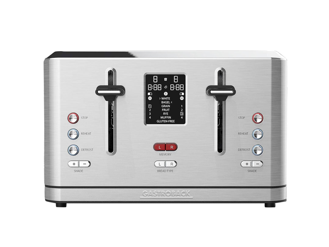 GASTROBACK #42396 Design Toaster Digital 4S, 4-Scheiben, intergrierter Brötchenaufsatz, 7 Toastprogr