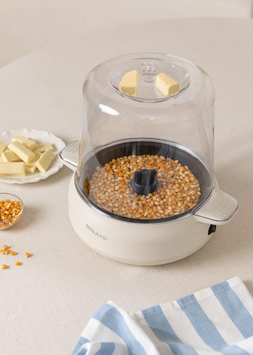CREATE/POPCORN MAKER STUDIO/Popcornmaschine mit Butterschmelzer Cremeweiss/einfache Bedienung, bis z
