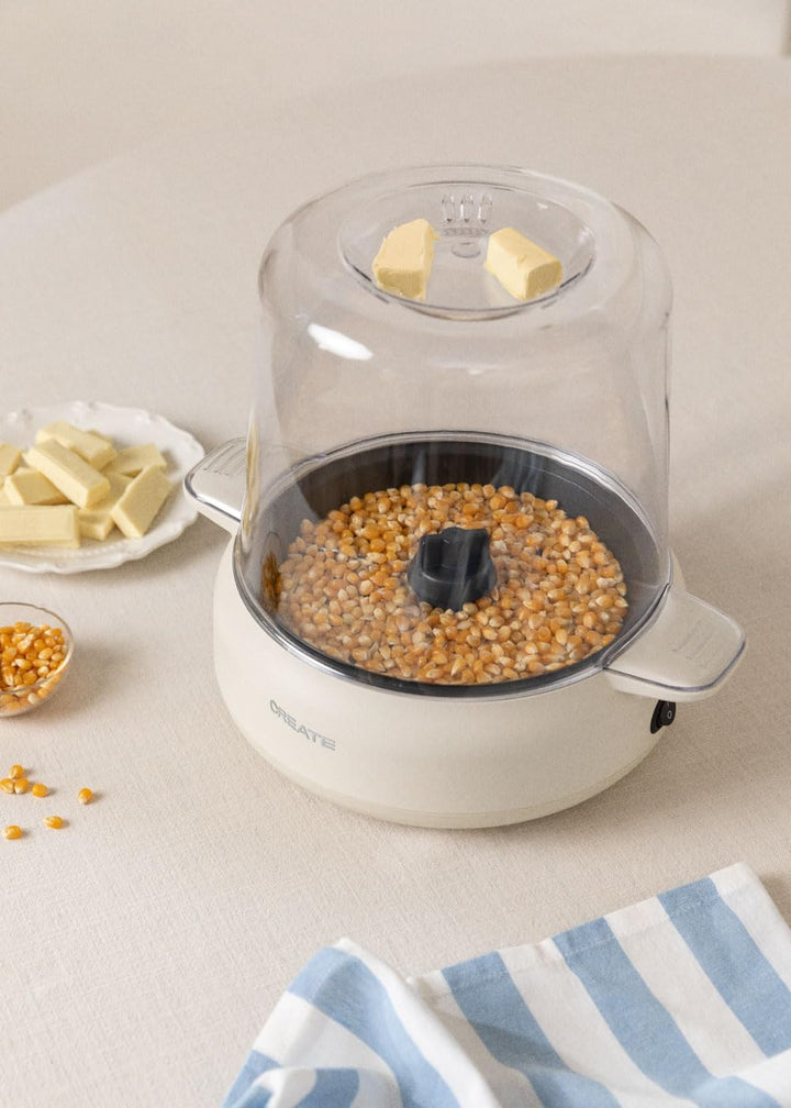 CREATE/POPCORN MAKER STUDIO/Popcornmaschine mit Butterschmelzer Cremeweiss/einfache Bedienung, bis z