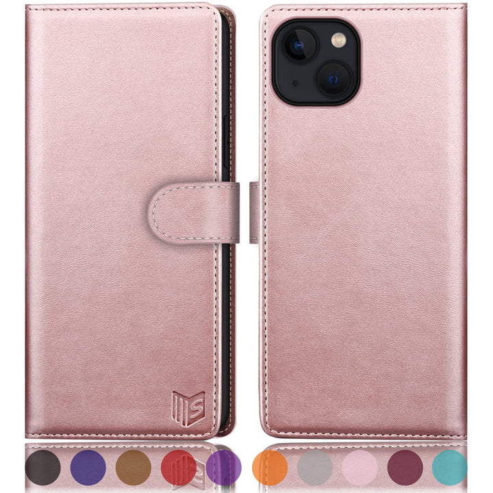 SUANPOT [RFID Schutz für iPhone 14 6.1" Hülle PU Leder Handyhülle Lederhülle Klapphülle Kartenfach F