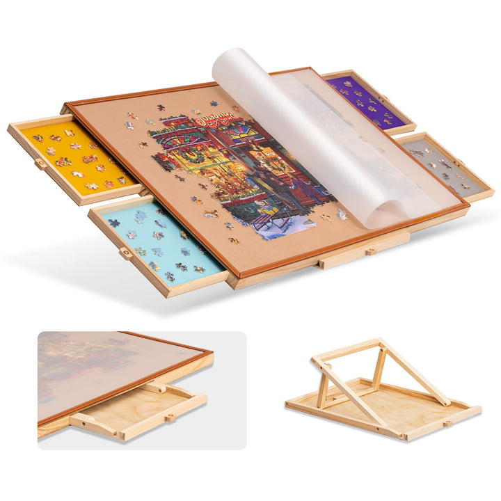 Tektalk tragbarer Puzzletisch mit Lederstange, verstellbarem Ständer/Halterung, 4 bunten Sortierschu