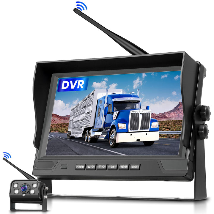 Hodozzy Rückfahrkamera Kabellos Set, 9 Zoll IPS Monitor mit Toter-Winkel-Warnung, Wasserdicht, Weitw