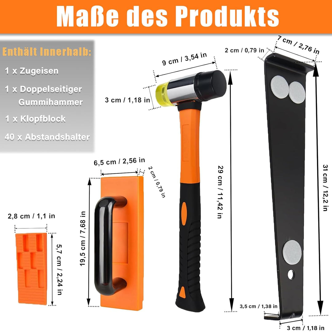 Laminat Verlegeset, 43 Stück Vinyl Laminat Verlegeset, Laminatboden Kit, mit 40 Abstandshalter, 1 Pa