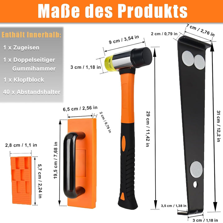 Laminat Verlegeset, 43 Stück Vinyl Laminat Verlegeset, Laminatboden Kit, mit 40 Abstandshalter, 1 Pa