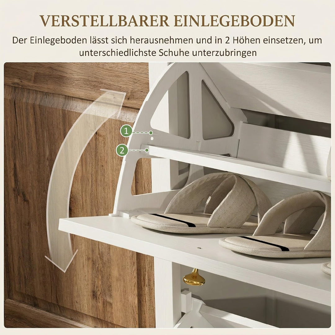 HOMCOM Schuhschrank mit 2 Klappen und Schublade, Schuhkipper Schuhregal mit Verstellbarer Ablage, Sc