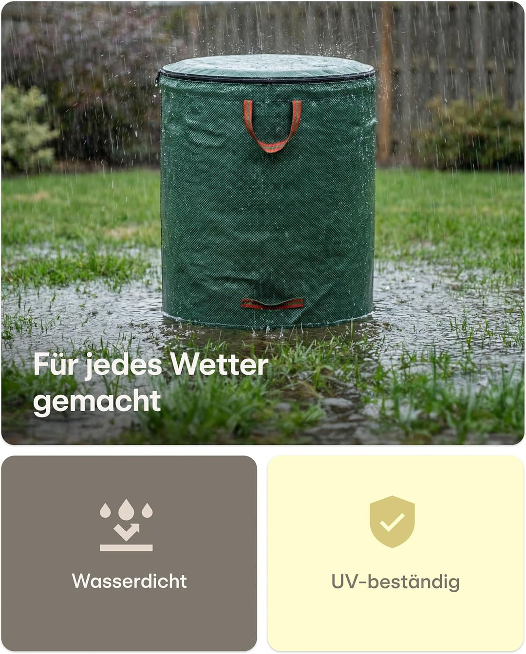 Praknu 3x Gartenabfallsack 300 Liter Mit Deckel - Laubsack Mit 4 Reissfesten Griffen - Stabil - Falt