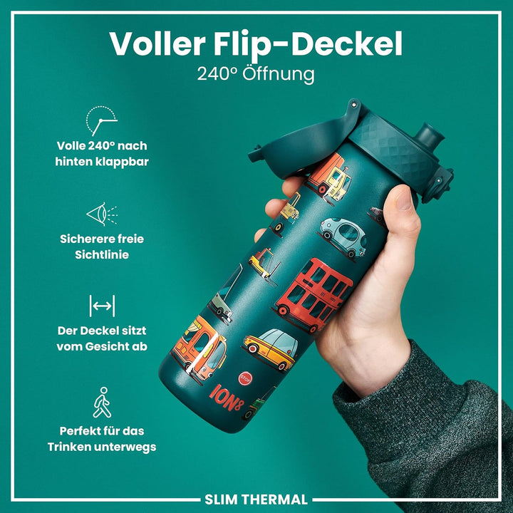ion8 Vakuumisolierte Edelstahl-Trinkflasche, 500 ml, Auslaufsicher, Einhandöffnung, Sichere Verriege