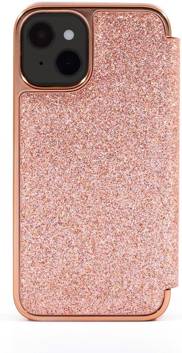 Ted Baker Spiegel-Schutzhülle für iPhone 14 Plus, Rotgold-Glitzer, iPhone 14 Plus