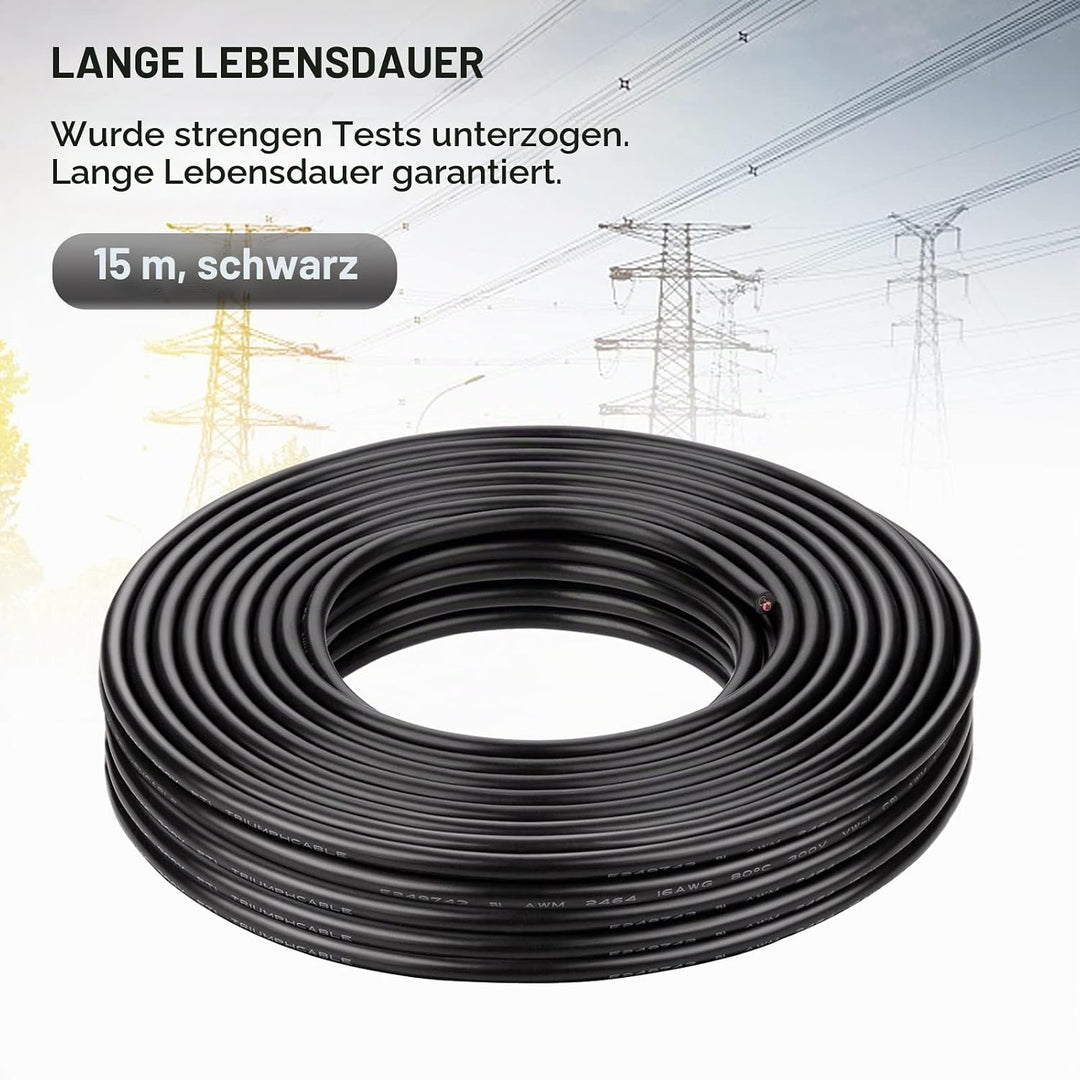 Kabel 2x1,5 iGreely 2 Adriges Kabel 16AWG Elektrokabel 2 Adrig 15m Sauerstofffreier Verzinnter Kupfe
