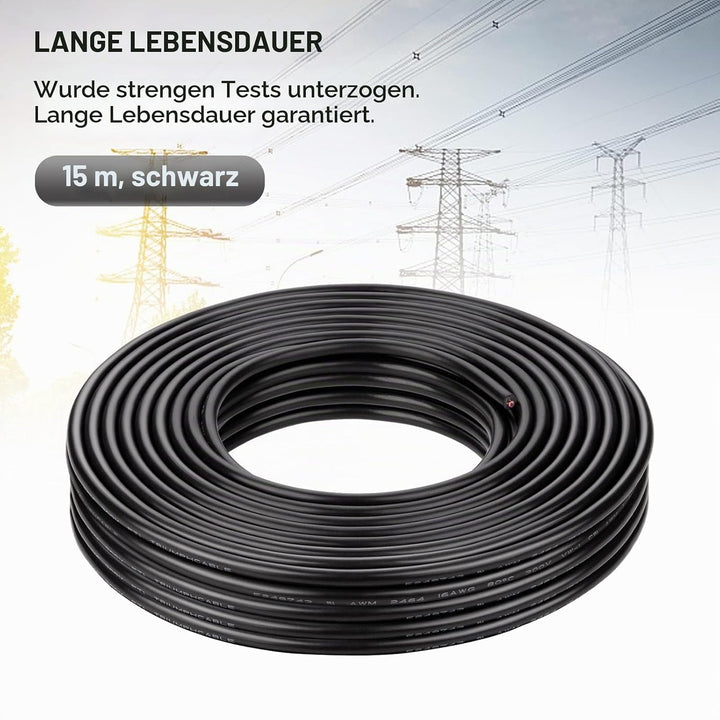 Kabel 2x1,5 iGreely 2 Adriges Kabel 16AWG Elektrokabel 2 Adrig 15m Sauerstofffreier Verzinnter Kupfe