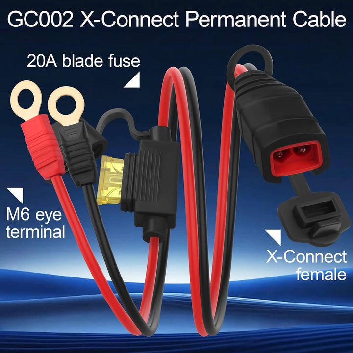 GC002 X-Connect M6 Ösenklemme, 20 A, Sicherung, permanentes Batterie-Ladekabel für Motorrad, ATV, UT