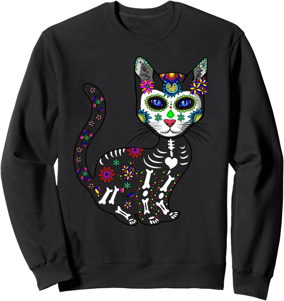 Craneo De Gato Sugar Skull - Bunte Day Of The Dead Katze Sweatshirt