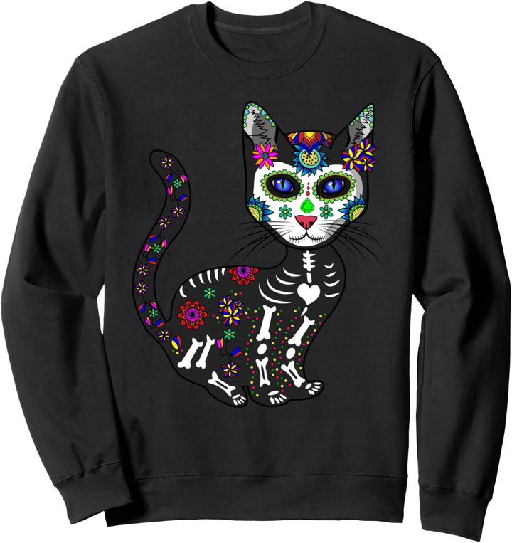 Craneo De Gato Sugar Skull - Bunte Day Of The Dead Katze Sweatshirt