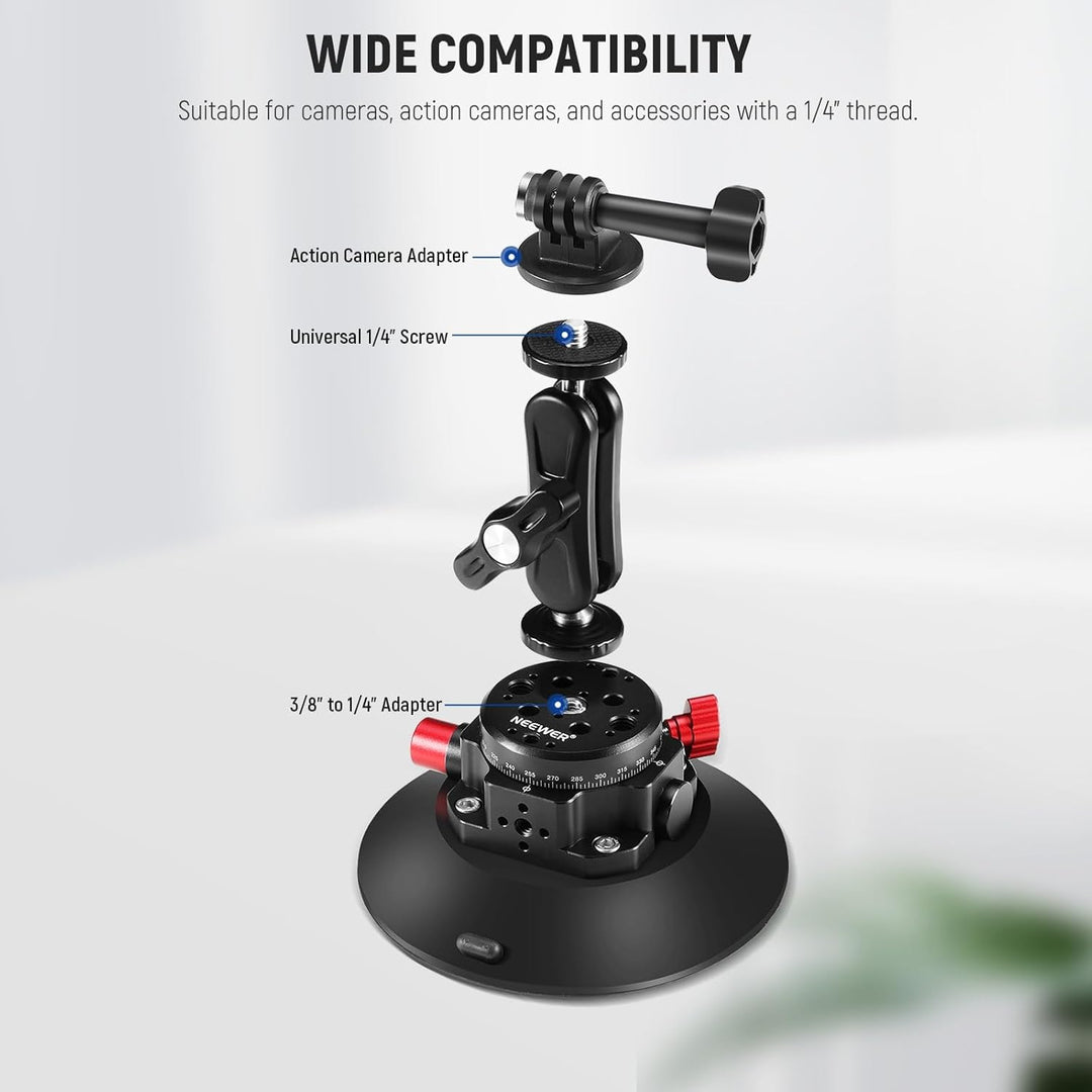 NEEWER 15,2cm Kamera Saugnapfhalterung mit Kugelkopf Magic Arm,Metall Autohalterung für Kamera/Actio