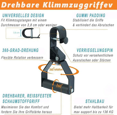 Yes4All Drehbare Klimmzuggriffe mit Rutschfesten Griffen und Schaumstoffpads - Dynamische Fitness Gr