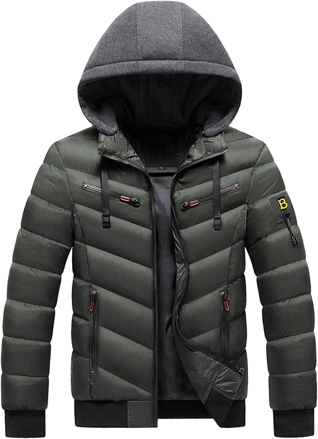 Herren Daunenjacke Winddichte Steppjacke Übergangs Jacke mit Kapuze, Armeegrün