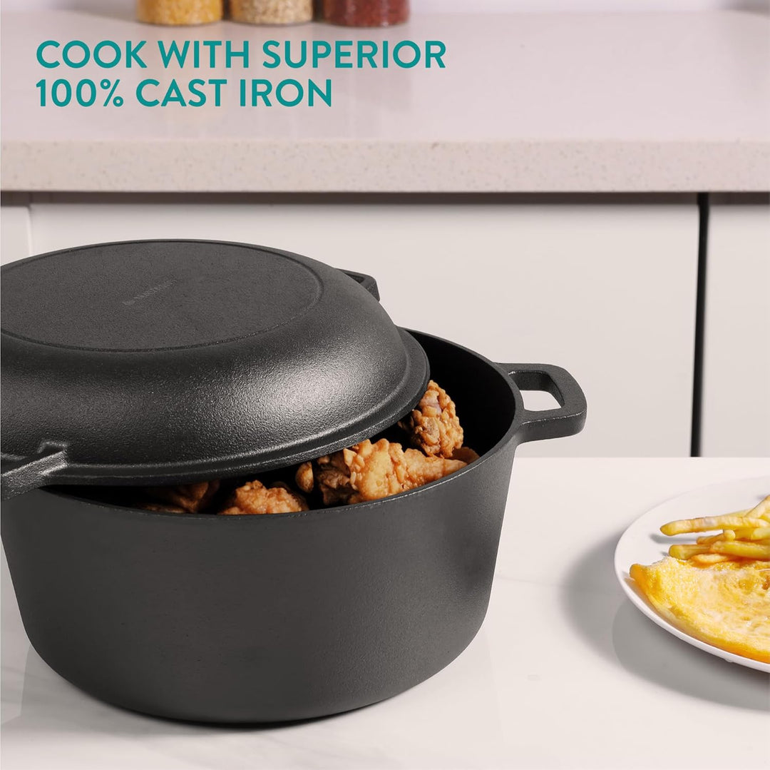 Navaris Gusseisen Topf Bratentopf Pfannendeckel - 4,7l - 2in1 Dutch Oven Pfanne temperaturbeständig