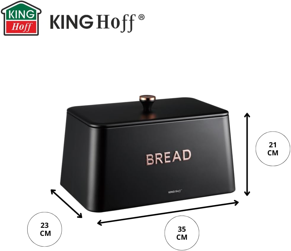 KING HOFF ELEGANTER,MODERNER BROTKASTEN AUS EDELSTAHL LEICHTE KONSTRUKTION GOLDENE AKZENTE (Schwarz)
