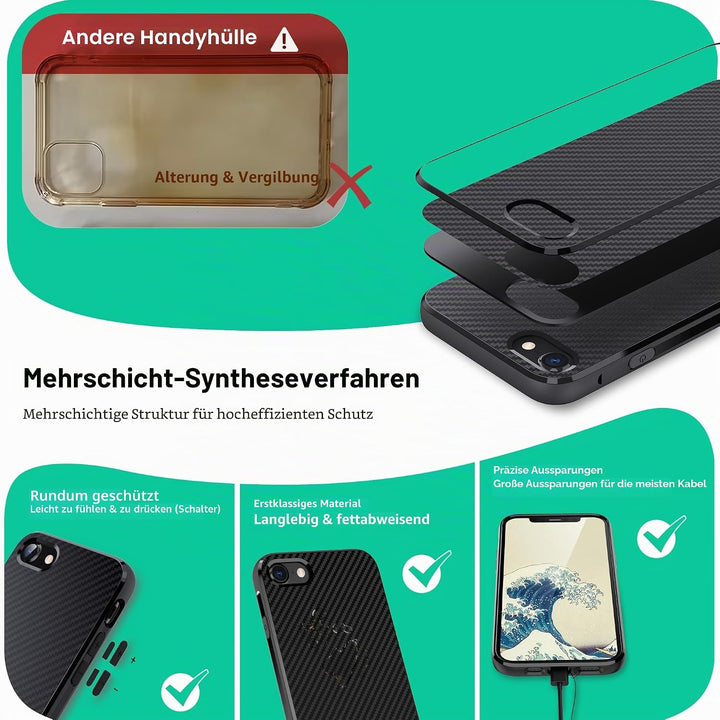 ONES Ultra Dünn Hülle für iPhone SE3 SE2 SE 8 7 · Kohlefaser-Textur [Fingerabdruck Verhinderung] [Ka