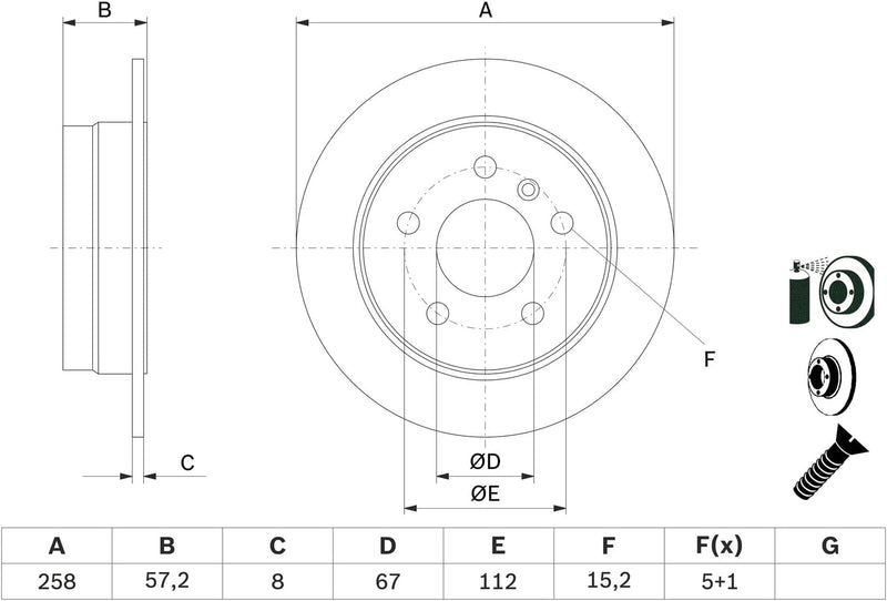 Bosch BD1101 Bremsscheiben - Hinterachse - ECE-R90 Zertifizierung - zwei Bremsscheiben pro Set