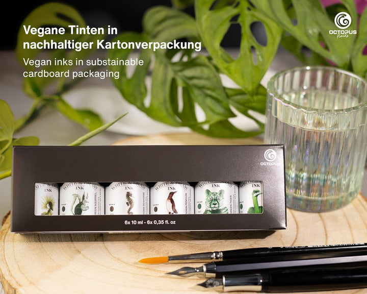 Write and Draw Ink Set FOREST, Schreib- und Zeichentusche, 6 x 10 ml mit Schreibfeder FOREST 60 ml,