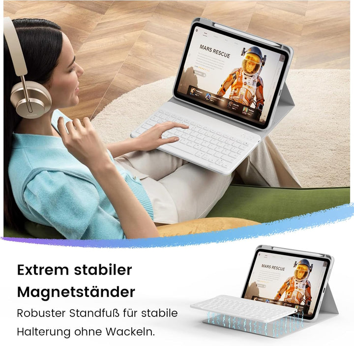Hülle mit Tastatur für iPad 11/10 Generation mit Stifthalter, Magnetisch Abnehmbare Kabellose Blueto