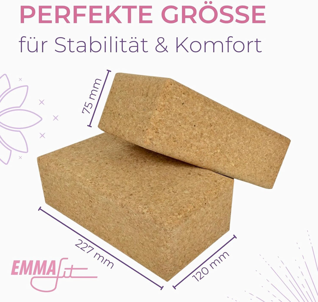 EMMAfit Kork Yoga Block Klassik I hochwertiger Yogablock aus Kork für Yoga-Übungen I hygienisch & um