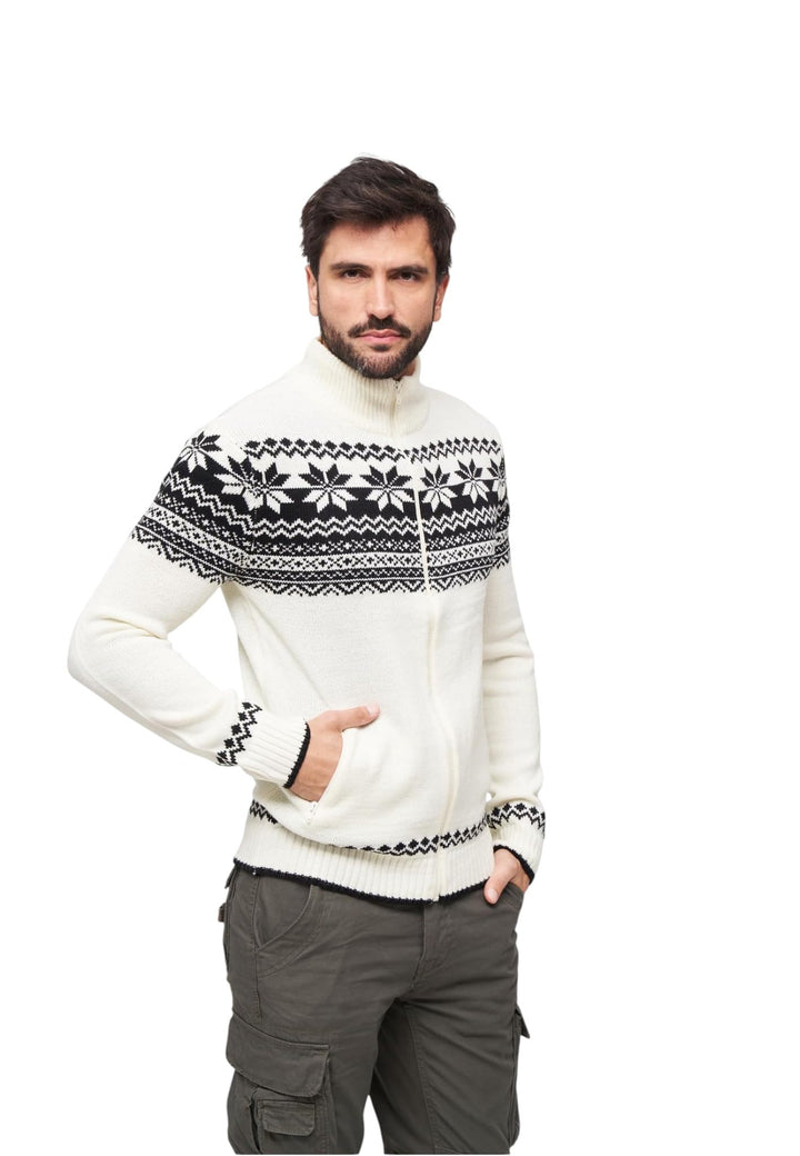 Brandit Herren Cardigan Norweger Strickjacke, S Weiß