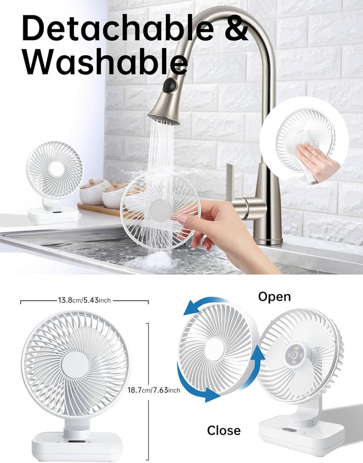 Mini Ventilator Oszillierend Ultra Leise, 4000mAh Akku Klein Tischventilator(4-13h), 4 Geschwindigke