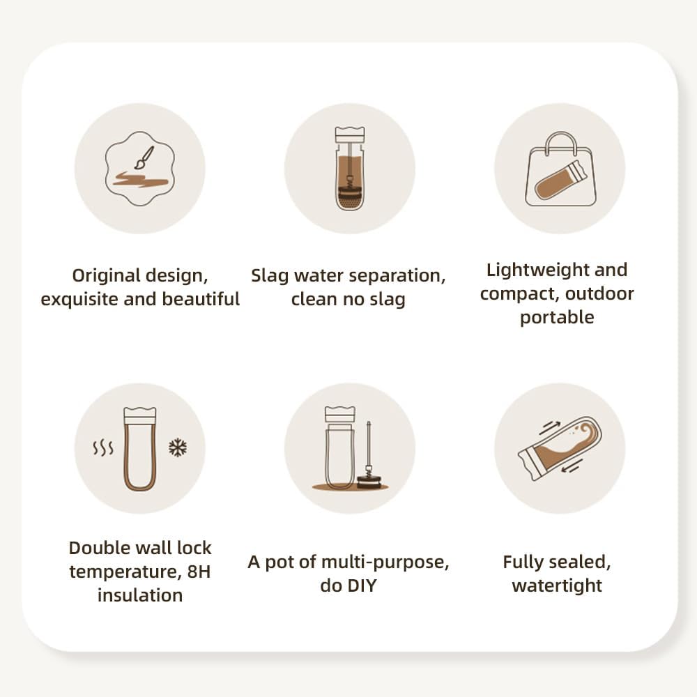 Tragbarer French-Press-Reisebecher, 320 ml, doppelwandig isolierter Edelstahl-Kaffeebereiter für gem
