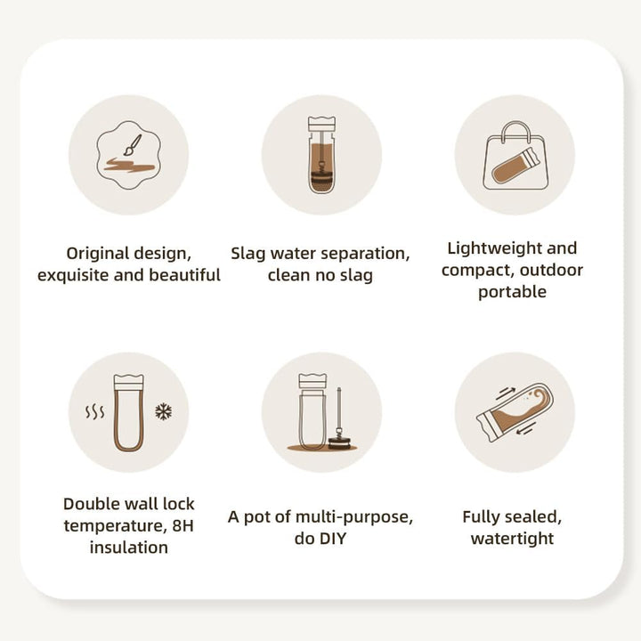 Tragbarer French-Press-Reisebecher, 320 ml, doppelwandig isolierter Edelstahl-Kaffeebereiter für gem