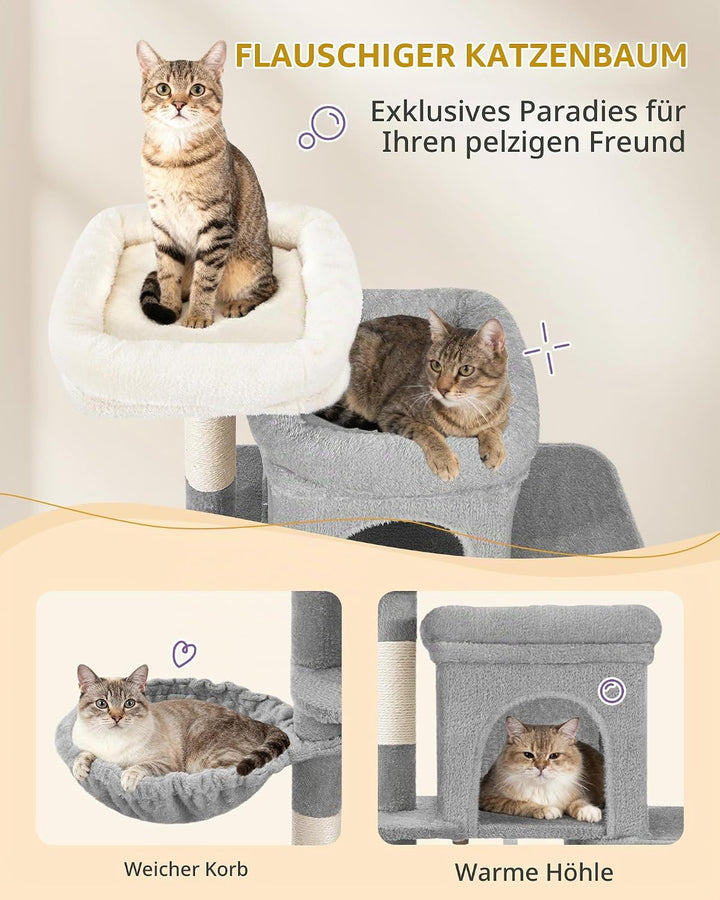 Hzuaneri Kratzbaum, 95 cm Kleiner Katzenbaum, Geräumiges und Stabile, Verstellbare Basis, mit Weiche